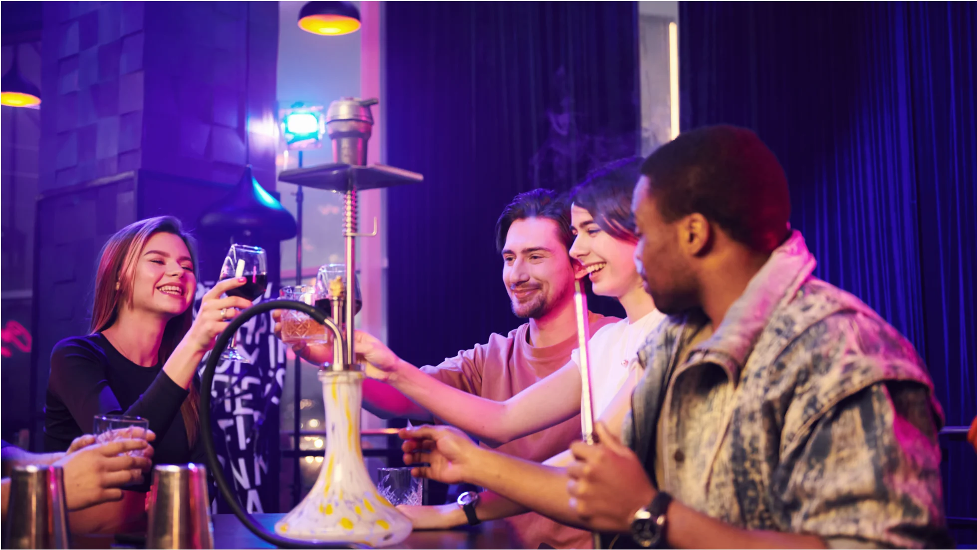 Smoking Hookah Group Of Friends Having Fun